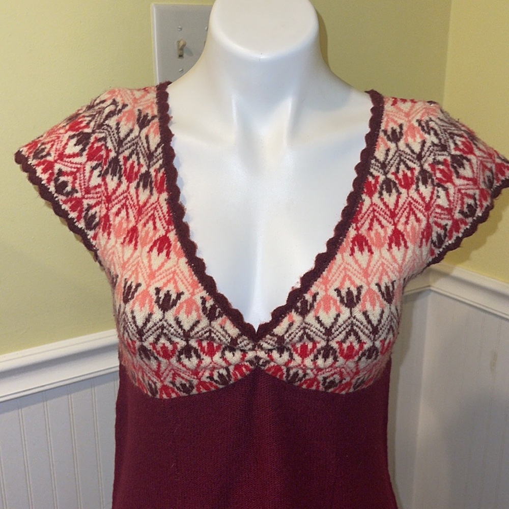 Free People Fair Isle Mini dress. Size medium. Boho style. Wool Blend. - Picture 3 of 10